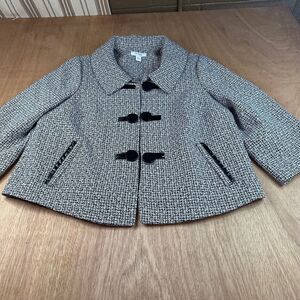 Dressbarn Women Black White Tweed Short Jacket 1X Shoulder Pads